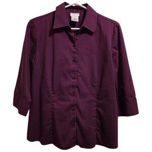 GEORGE Stretch Button Down Blouse Purple Grape Plum Great Condition Women's M